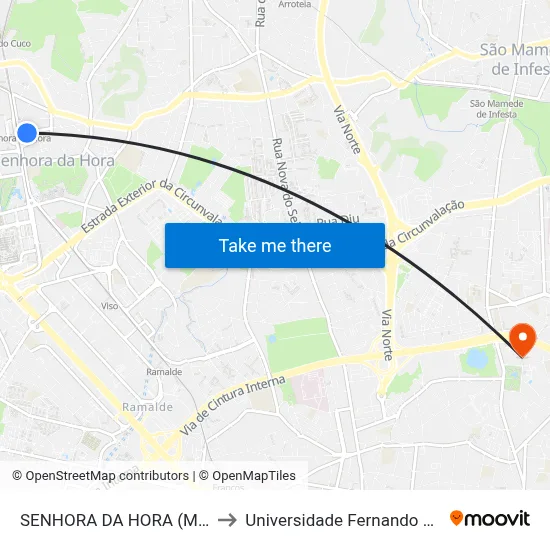 SENHORA DA HORA (METRO) to Universidade Fernando Pessoa map