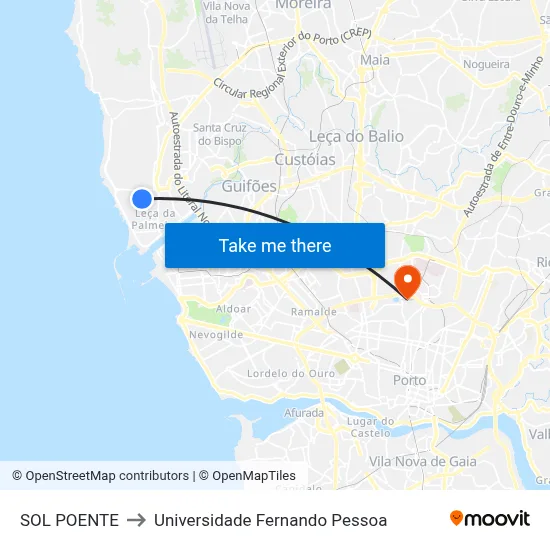 SOL POENTE to Universidade Fernando Pessoa map