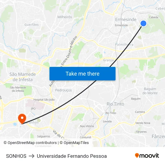 SONHOS to Universidade Fernando Pessoa map