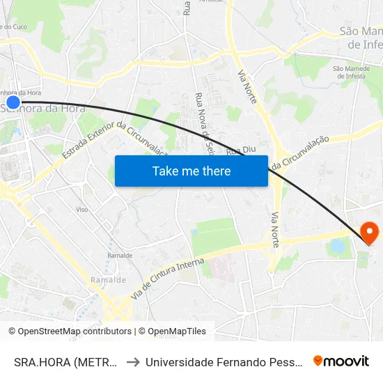 SRA.HORA (METRO) to Universidade Fernando Pessoa map