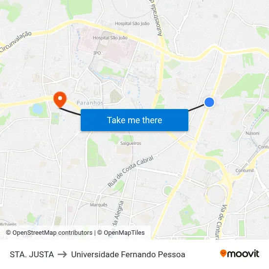STA. JUSTA to Universidade Fernando Pessoa map