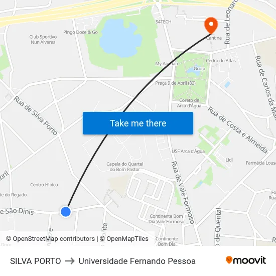 SILVA PORTO to Universidade Fernando Pessoa map