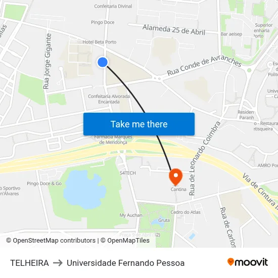TELHEIRA to Universidade Fernando Pessoa map
