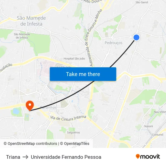Triana to Universidade Fernando Pessoa map
