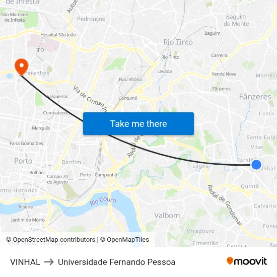 VINHAL to Universidade Fernando Pessoa map
