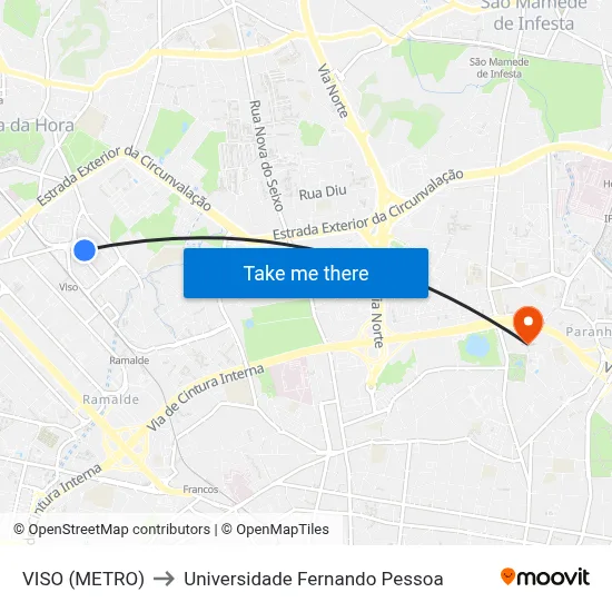 VISO (METRO) to Universidade Fernando Pessoa map