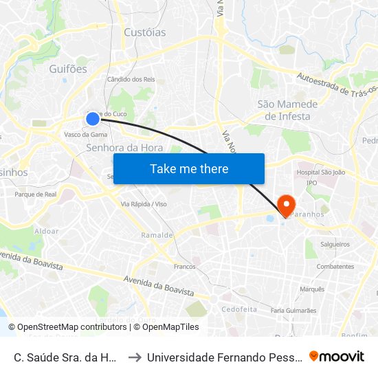 C. Saúde Sra. da Hora to Universidade Fernando Pessoa map