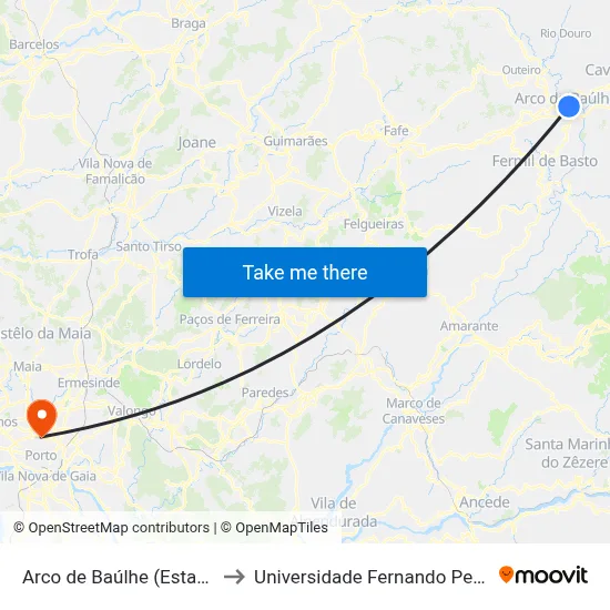 Arco de Baúlhe (Estação) to Universidade Fernando Pessoa map