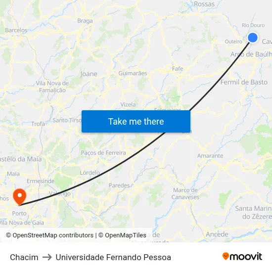 Chacim to Universidade Fernando Pessoa map