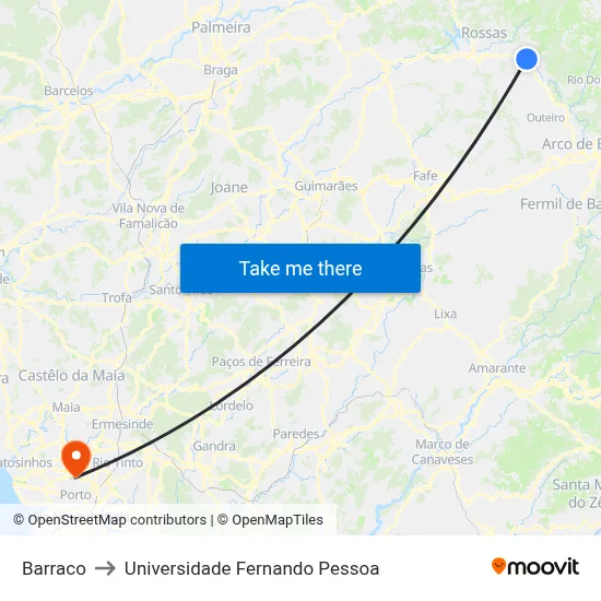 Barraco to Universidade Fernando Pessoa map