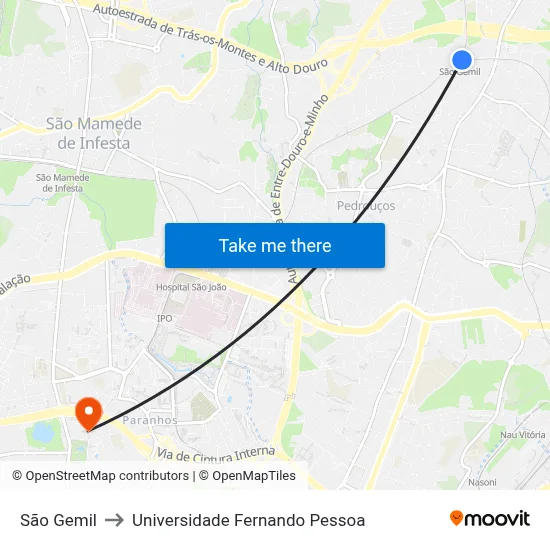 São Gemil to Universidade Fernando Pessoa map