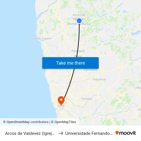 Arcos de Valdevez (Igreja Matriz) to Universidade Fernando Pessoa map