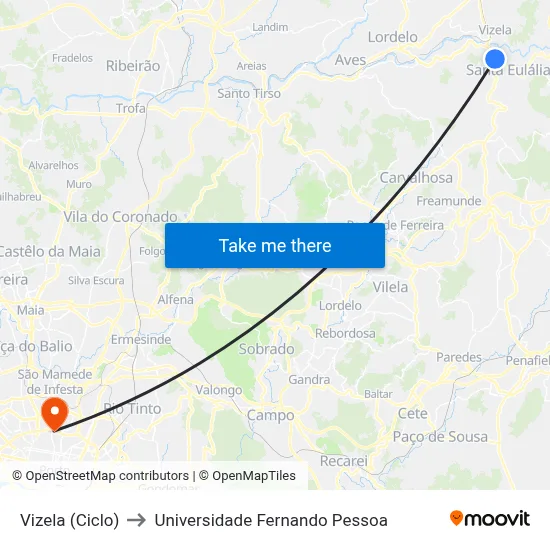 Vizela (Ciclo) to Universidade Fernando Pessoa map