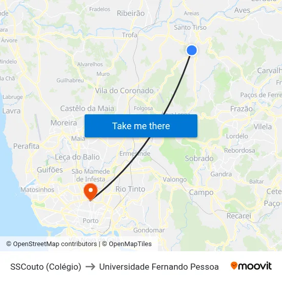 SSCouto (Colégio) to Universidade Fernando Pessoa map