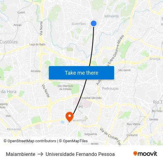 Maiambiente to Universidade Fernando Pessoa map