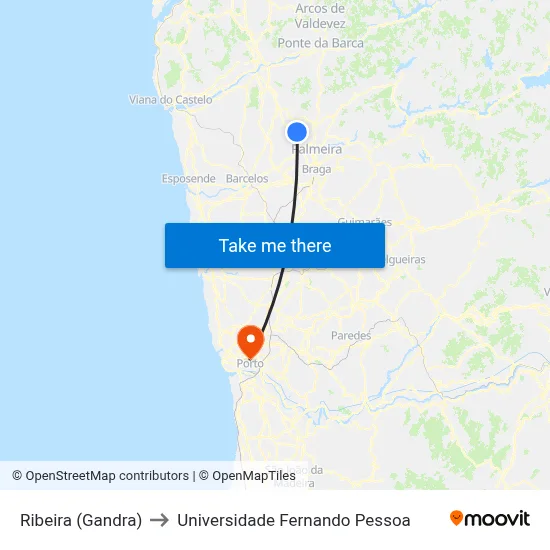 Ribeira (Gandra) to Universidade Fernando Pessoa map