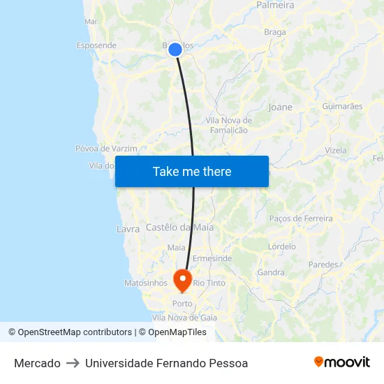 Mercado to Universidade Fernando Pessoa map