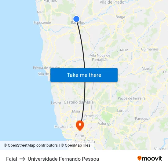 Faial to Universidade Fernando Pessoa map
