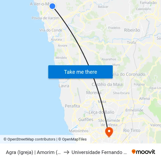 Agra (Igreja) | Amorim (Igreja) to Universidade Fernando Pessoa map