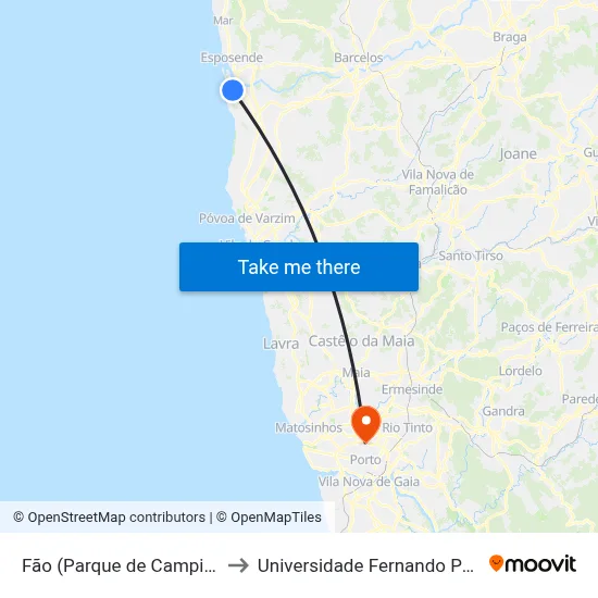 Fão (Parque de Campismo) to Universidade Fernando Pessoa map