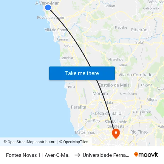 Fontes Novas 1 | Aver-O-Mar (Vila Beatriz) to Universidade Fernando Pessoa map