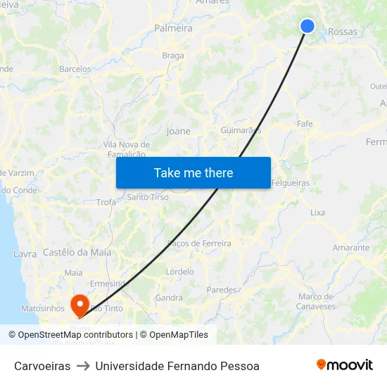 Carvoeiras to Universidade Fernando Pessoa map