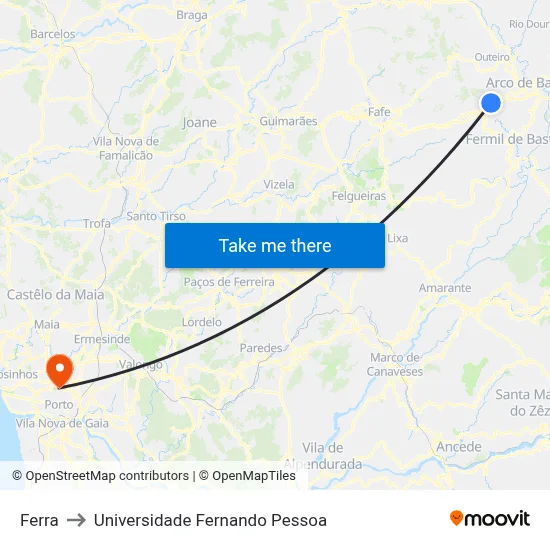 Ferra to Universidade Fernando Pessoa map