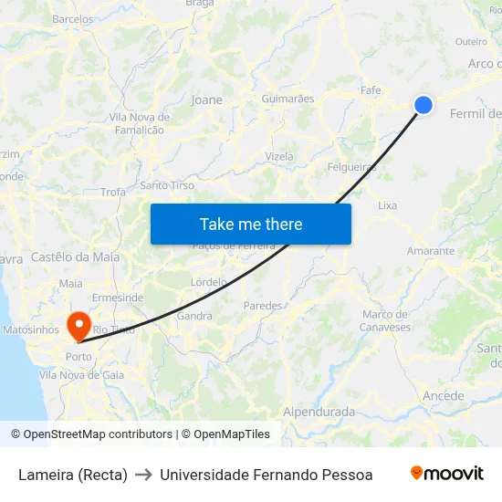 Lameira (Recta) to Universidade Fernando Pessoa map