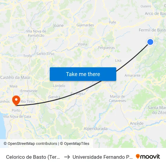 Celorico de Basto (Terminal) to Universidade Fernando Pessoa map