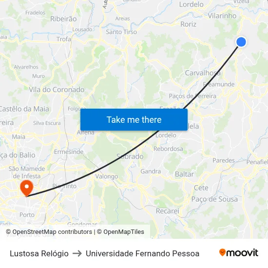 Lustosa Relógio to Universidade Fernando Pessoa map