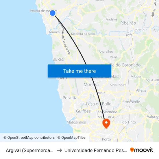 Argivai (Supermercado) to Universidade Fernando Pessoa map
