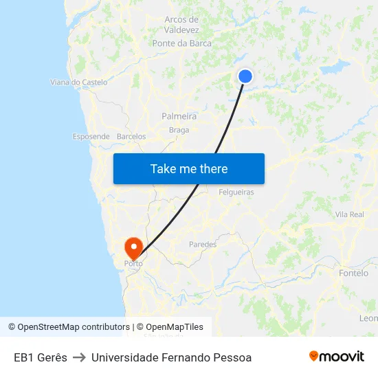 EB1 Gerês to Universidade Fernando Pessoa map