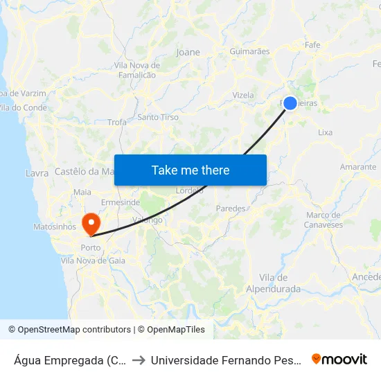 Água Empregada (Cz.) to Universidade Fernando Pessoa map