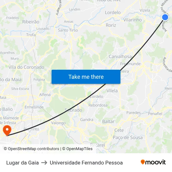 Lugar da Gaia to Universidade Fernando Pessoa map