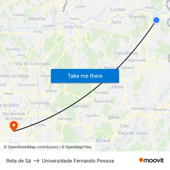 Reta de Sá to Universidade Fernando Pessoa map
