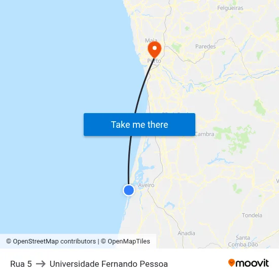 Rua 5 to Universidade Fernando Pessoa map
