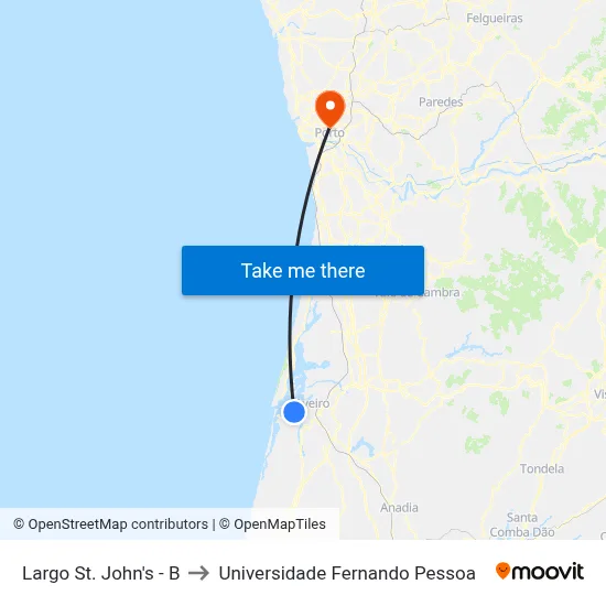 Largo St. John's - B to Universidade Fernando Pessoa map