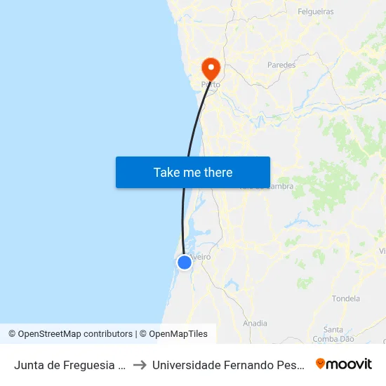 Junta de Freguesia - A to Universidade Fernando Pessoa map