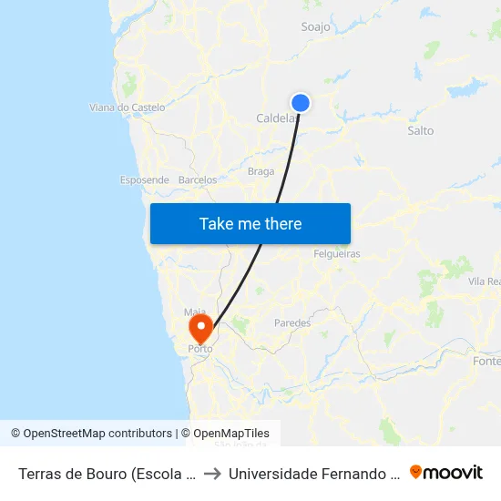 Terras de Bouro (Escola EB23S) to Universidade Fernando Pessoa map
