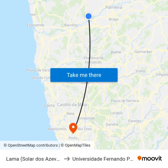 Lama (Solar dos Azevedos) to Universidade Fernando Pessoa map