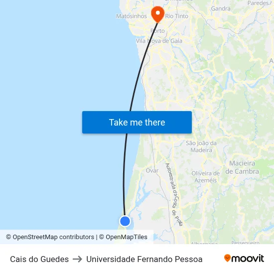 Cais do Guedes to Universidade Fernando Pessoa map