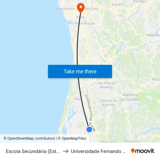 Escola Secundária (Estarreja) to Universidade Fernando Pessoa map