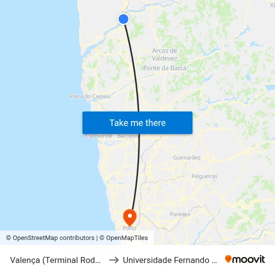 Valença (Terminal Rodoviário) to Universidade Fernando Pessoa map