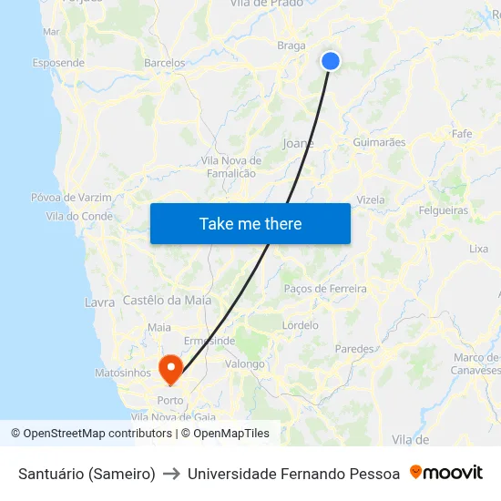 Santuário (Sameiro) to Universidade Fernando Pessoa map