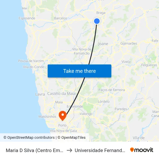 Maria D Silva (Centro Empresarial) to Universidade Fernando Pessoa map