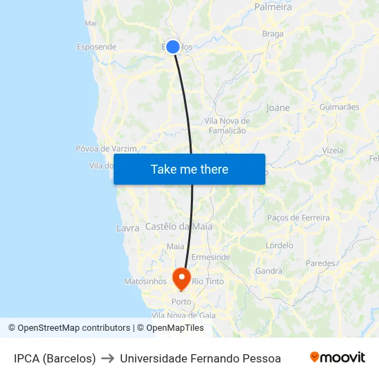 IPCA (Barcelos) to Universidade Fernando Pessoa map