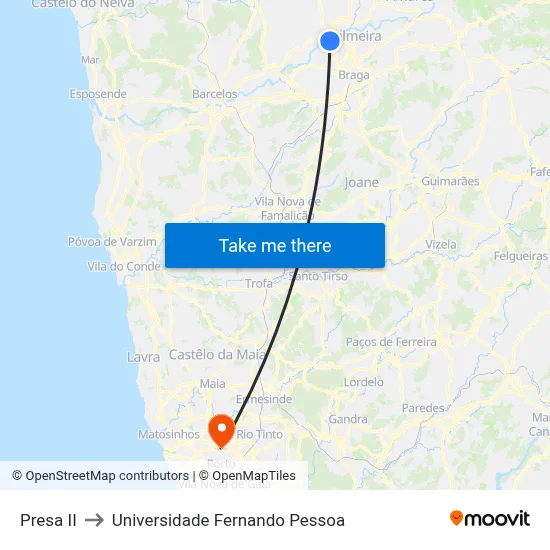 Presa II to Universidade Fernando Pessoa map