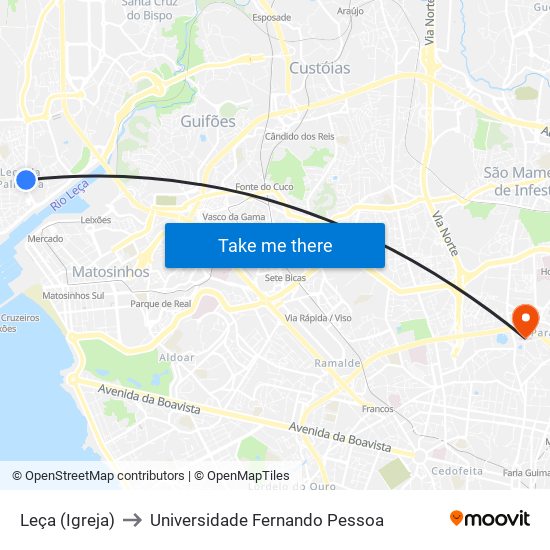 Leça (Igreja) to Universidade Fernando Pessoa map