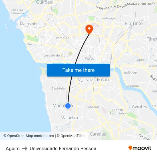 Aguim to Universidade Fernando Pessoa map
