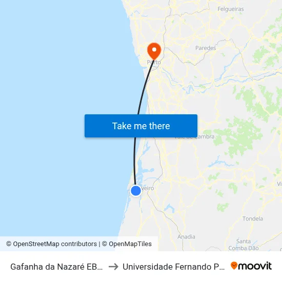 Gafanha da Nazaré EB23 - B to Universidade Fernando Pessoa map